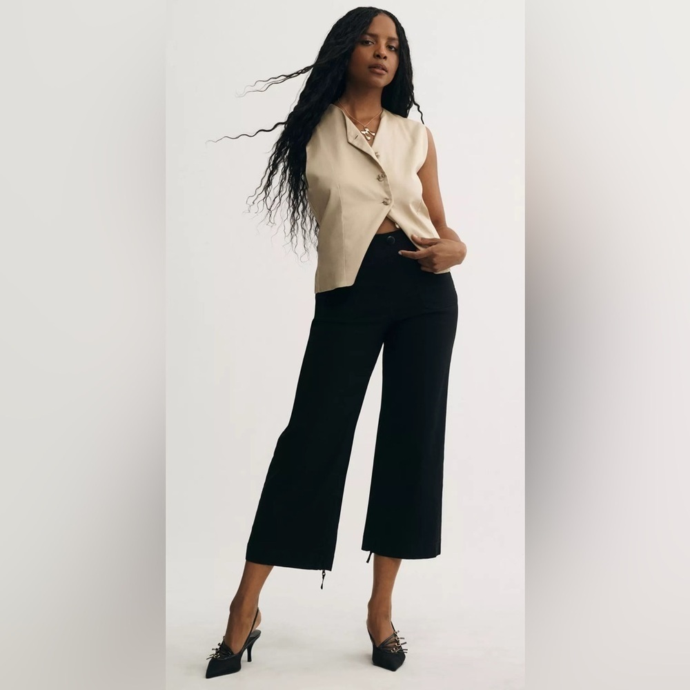 MAEVE Colette 33 Magic Fabric Wide Leg Crop Black Pull On Waist Leg Zip Adaptive